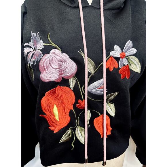Alberto Makali Black Floral Embroidery Scuba Hoodie Sweatshirt Size M - Picture 5 of 8